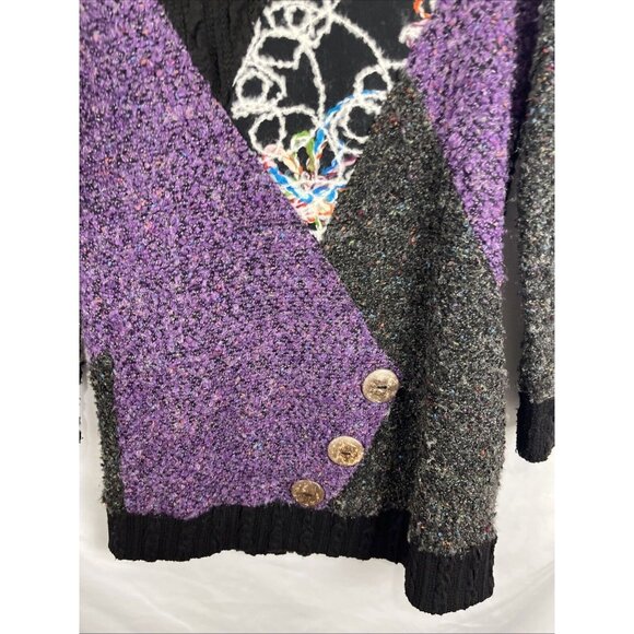 Fantazia Black Boho Artsy Long-Length Hooded Sweater-Coat Women's Size S - Picture 7 of 10